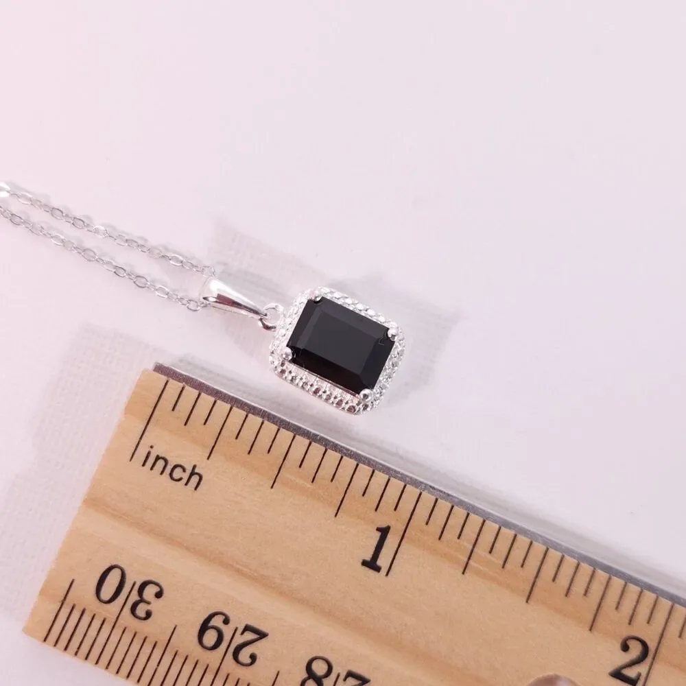 Thai Black Spinel Pendant Necklace & Chain Made in Italy